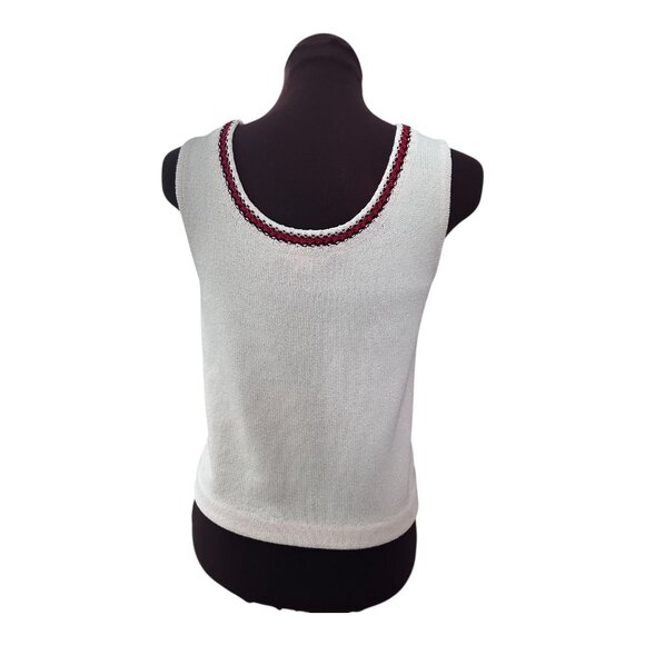St John Collection Santana Knit Jacket & Shell Set Cream Black Red Trim Sz 4 - Picture 5 of 10